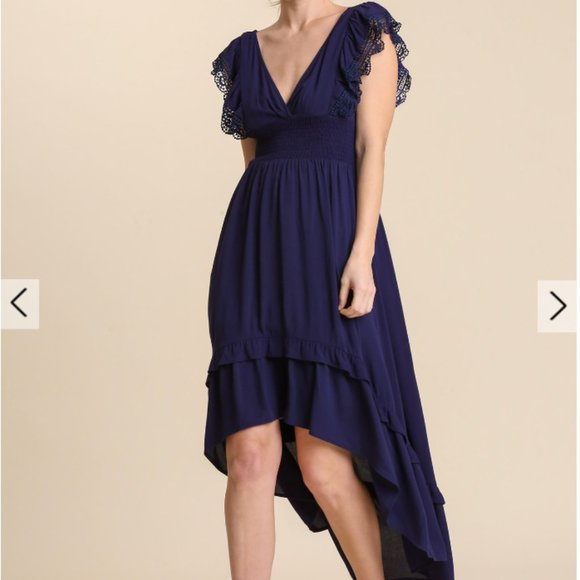 Dresses & Skirts - 247.Women's Hi-Lo Midi Dress with Lace Trim and Square Back Details NWT